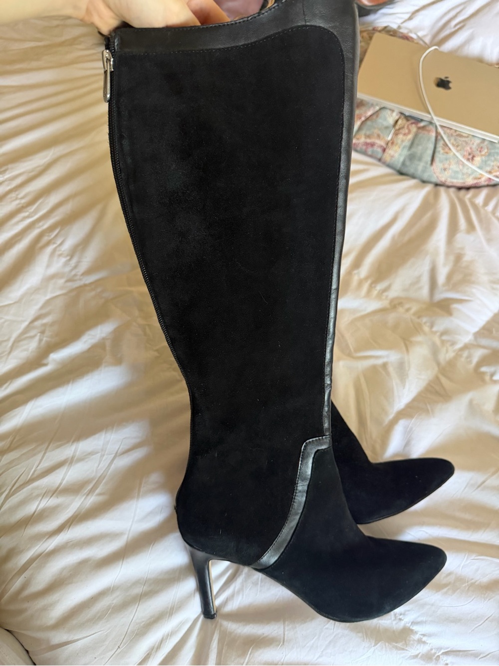 Adrienne Vittadini Suede Knee-High Stiletto Boots - black